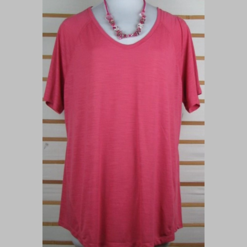 Deep coral semi V-neck tunic T-shirt EUC 2X